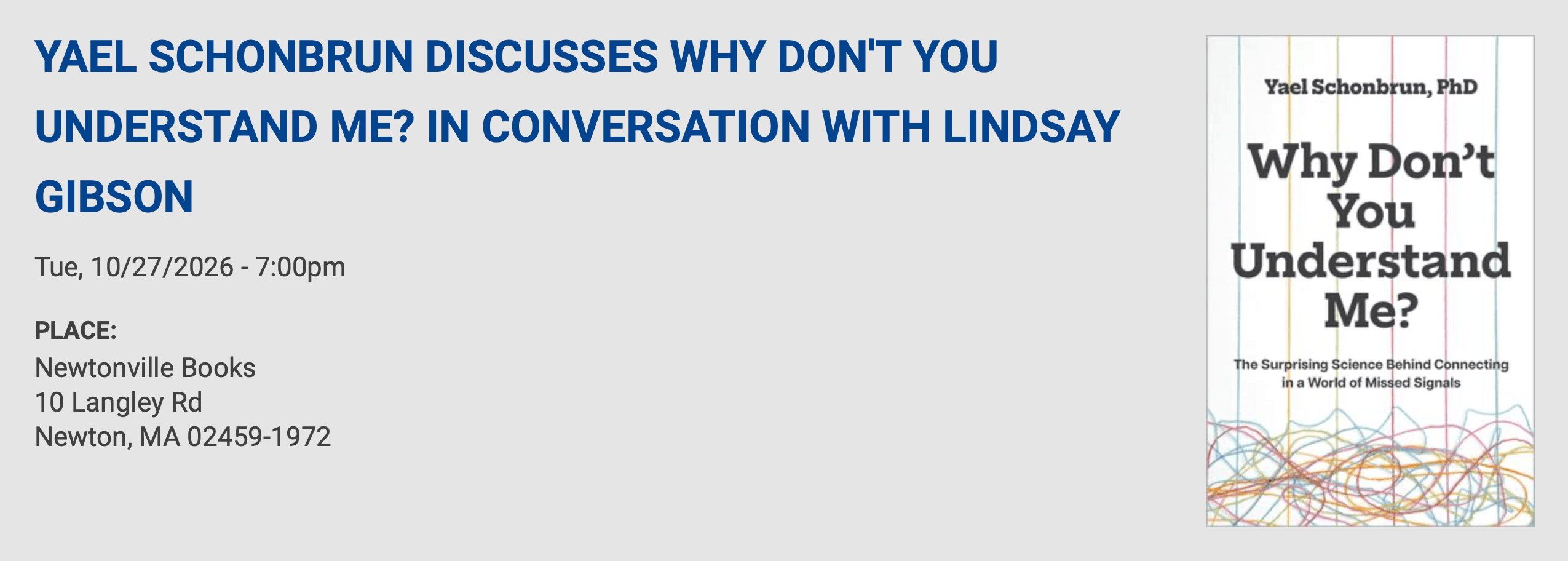 Yael Schonbrun Discusses "Why Don't You Understand Me?"